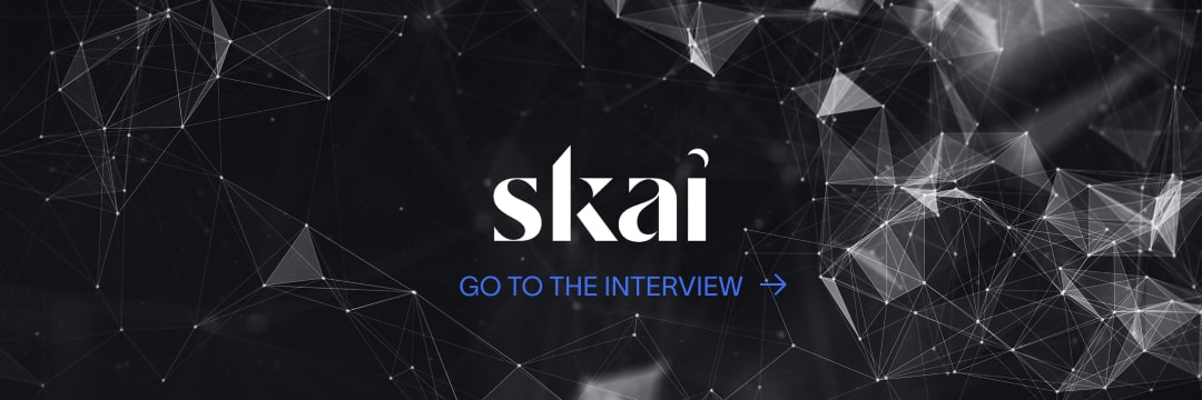 Black polygon image with the Skai logo in the middle.